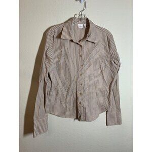 Vintage Daytrip Striped Blouse Y2K Granny Business Casual Cotton Top Shirt Sz XL